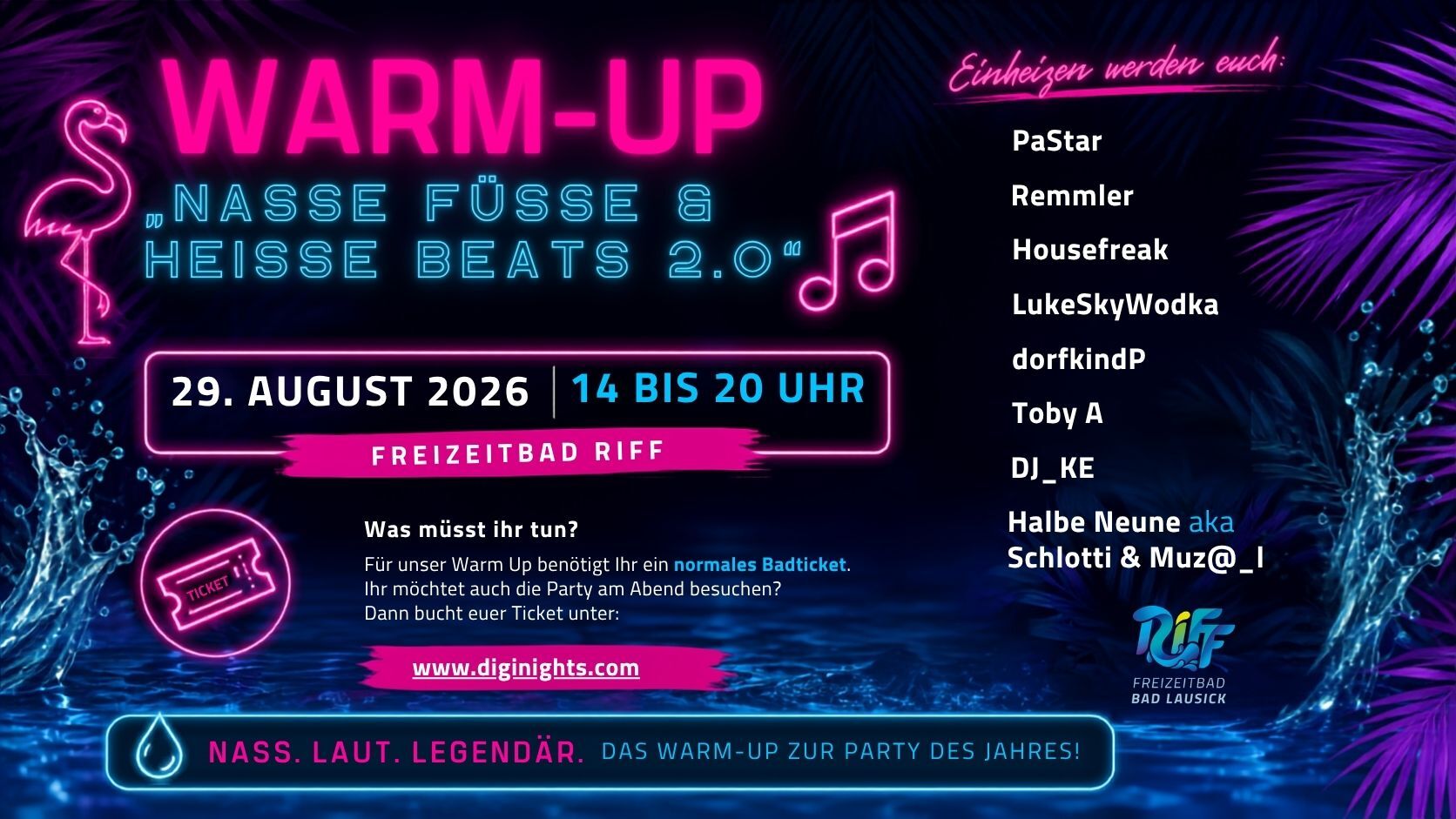 Titelmotiv Warm Up zu "Nasse F&uuml;&szlig;e &amp; hei&szlig;e Beats" 